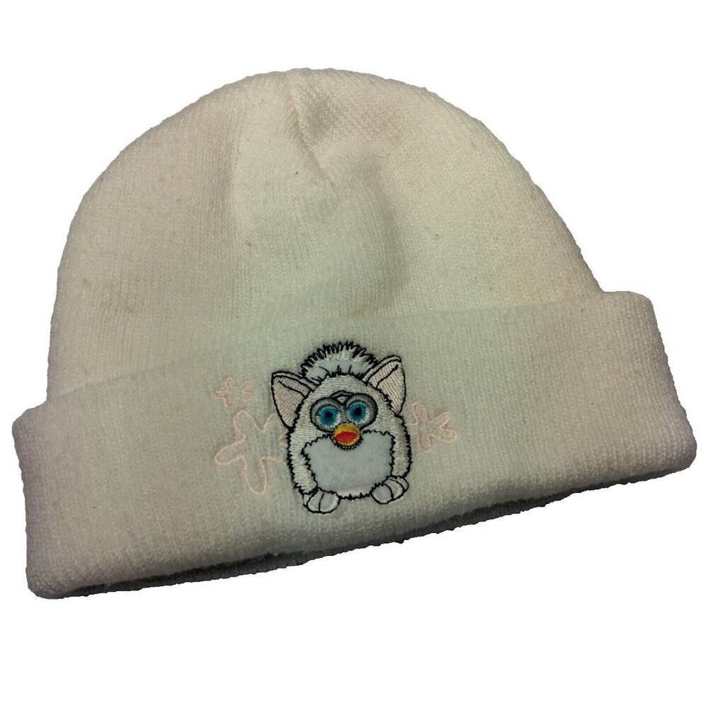Vintage Furby Beanie Boggin Hat Youth Kids Size 2-4X White Knit Acrylic Toy